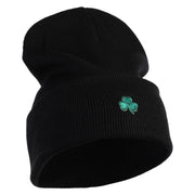 Shamrock St. Patrick's Day Embroidered Iron On Patched 12 Inch Long Knitted Beanie - Black OSFM