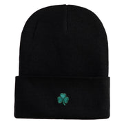 Shamrock St. Patrick's Day Embroidered Iron On Patched 12 Inch Long Knitted Beanie - Black OSFM