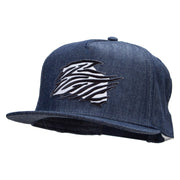 Zebra Pelt Jungle Animal Patched 5 Panel Flat Bill Snapback Cap - Denim-Navy OSFM