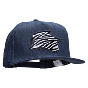 Zebra Pelt Jungle Animal Patched 5 Panel Flat Bill Snapback Cap - Denim-Navy OSFM