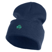 Shamrock St. Patrick's Day Embroidered Iron On Patched 12 Inch Long Knitted Beanie - Navy OSFM