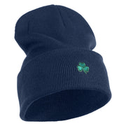 Shamrock St. Patrick's Day Embroidered Iron On Patched 12 Inch Long Knitted Beanie - Navy OSFM