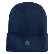 Shamrock St. Patrick's Day Embroidered Iron On Patched 12 Inch Long Knitted Beanie - Navy OSFM
