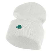 Shamrock St. Patrick's Day Embroidered Iron On Patched 12 Inch Long Knitted Beanie - White OSFM