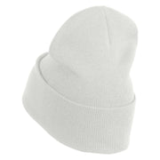 Shamrock St. Patrick's Day Embroidered Iron On Patched 12 Inch Long Knitted Beanie - White OSFM