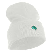 Shamrock St. Patrick's Day Embroidered Iron On Patched 12 Inch Long Knitted Beanie - White OSFM