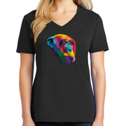 Abstract Chimpanzee Graphic Design Ladies Big Size Core Cotton V neck T-Shirt - Jet-Black XS