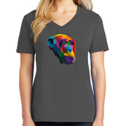 Abstract Chimpanzee Graphic Design Ladies Big Size Core Cotton V neck T-Shirt - Charcoal XS