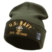 Licensed US Navy CPO Retired Logo Embroidered Long Beanie Made in USA