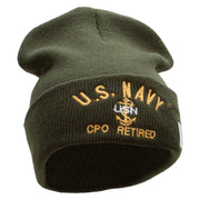 Licensed US Navy CPO Retired Logo Embroidered Long Beanie Made in USA