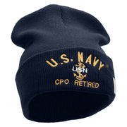 Licensed US Navy CPO Retired Logo Embroidered Long Beanie Made in USA