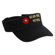 US Air Forces Retired Embroidered Pro Style Cotton Twill Washed Visor - Black OSFM