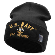 Licensed US Navy CPO Retired Logo Embroidered Long Beanie Made in USA