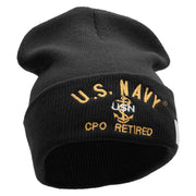 Licensed US Navy CPO Retired Logo Embroidered Long Beanie Made in USA