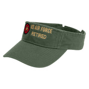 US Air Forces Retired Embroidered Pro Style Cotton Twill Washed Visor - Olive OSFM