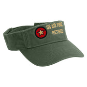 US Air Forces Retired Embroidered Pro Style Cotton Twill Washed Visor - Olive OSFM