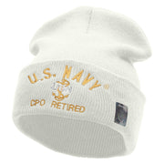 Licensed US Navy CPO Retired Logo Embroidered Long Beanie Made in USA