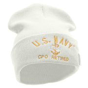 Licensed US Navy CPO Retired Logo Embroidered Long Beanie Made in USA