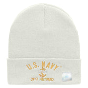 Licensed US Navy CPO Retired Logo Embroidered Long Beanie Made in USA