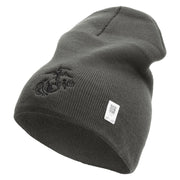 US Marine Corps Seal Symbol Embroidered 8 Inch Short Beanie Made in USA - Charcoal OSFM