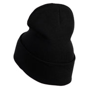 Rhinestud Hotfix Flower Iron On Glue Patched 12 Inch Long Knitted Beanie - Black OSFM