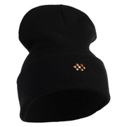 Rhinestud Hotfix Flower Iron On Glue Patched 12 Inch Long Knitted Beanie - Black OSFM