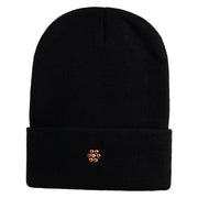 Rhinestud Hotfix Flower Iron On Glue Patched 12 Inch Long Knitted Beanie - Black OSFM
