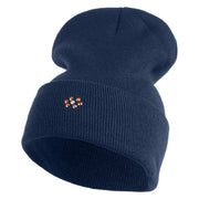 Rhinestud Hotfix Flower Iron On Glue Patched 12 Inch Long Knitted Beanie - Navy OSFM