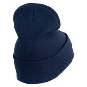 Rhinestud Hotfix Flower Iron On Glue Patched 12 Inch Long Knitted Beanie - Navy OSFM