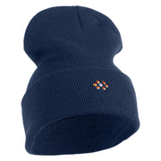 Rhinestud Hotfix Flower Iron On Glue Patched 12 Inch Long Knitted Beanie - Navy OSFM