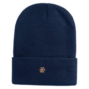 Rhinestud Hotfix Flower Iron On Glue Patched 12 Inch Long Knitted Beanie - Navy OSFM