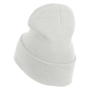 Rhinestud Hotfix Flower Iron On Glue Patched 12 Inch Long Knitted Beanie - White OSFM