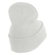 Rhinestud Hotfix Flower Iron On Glue Patched 12 Inch Long Knitted Beanie - White OSFM