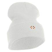 Rhinestud Hotfix Flower Iron On Glue Patched 12 Inch Long Knitted Beanie - White OSFM