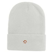 Rhinestud Hotfix Flower Iron On Glue Patched 12 Inch Long Knitted Beanie - White OSFM