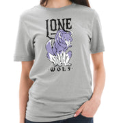 Lone Wolf Graphic Design Ring Spun Combed Cotton Short Sleeve Deluxe Jersey T-Shirt - Heather-Grey XS