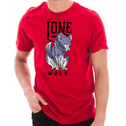 Lone Wolf Graphic Design Ring Spun Combed Cotton Short Sleeve Deluxe Jersey T-Shirt - Red XS