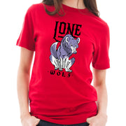 Lone Wolf Graphic Design Ring Spun Combed Cotton Short Sleeve Deluxe Jersey T-Shirt - Red XS