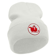 Santa Carriage Embroidered 12 Inch Long Knitted Beanie - White OSFM