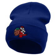 Santa Is Running Embroidered 12 Inch Long Knitted Beanie - Royal OSFM