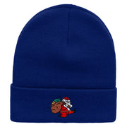 Santa Is Running Embroidered 12 Inch Long Knitted Beanie - Royal OSFM