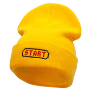 Game Start Button Embroidered 12 Inch Long Knitted Beanie - Yellow OSFM