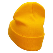 Game Start Button Embroidered 12 Inch Long Knitted Beanie - Yellow OSFM