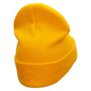 Game Start Button Embroidered 12 Inch Long Knitted Beanie - Yellow OSFM