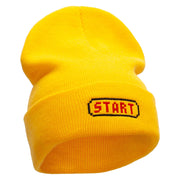 Game Start Button Embroidered 12 Inch Long Knitted Beanie - Yellow OSFM