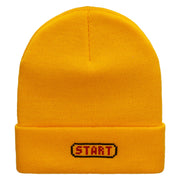 Game Start Button Embroidered 12 Inch Long Knitted Beanie - Yellow OSFM