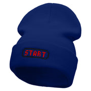 Game Start Button Embroidered 12 Inch Long Knitted Beanie - Royal OSFM