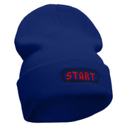 Game Start Button Embroidered 12 Inch Long Knitted Beanie - Royal OSFM