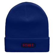 Game Start Button Embroidered 12 Inch Long Knitted Beanie - Royal OSFM