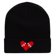 Skate Heart Embroidered 12 Inch Long Knitted Beanie - Black OSFM